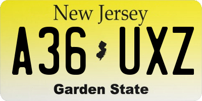 NJ license plate A36UXZ
