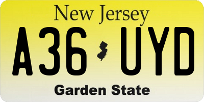 NJ license plate A36UYD