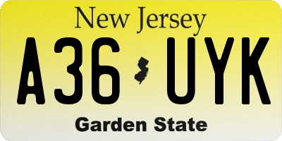 NJ license plate A36UYK