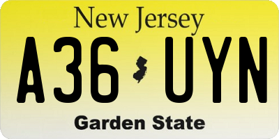 NJ license plate A36UYN