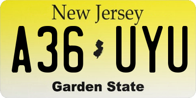 NJ license plate A36UYU