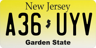 NJ license plate A36UYV