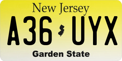 NJ license plate A36UYX