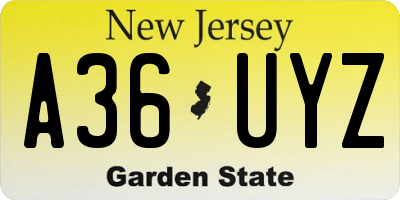 NJ license plate A36UYZ