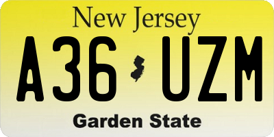 NJ license plate A36UZM