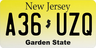 NJ license plate A36UZQ