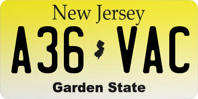 NJ license plate A36VAC