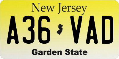 NJ license plate A36VAD