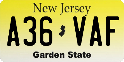 NJ license plate A36VAF