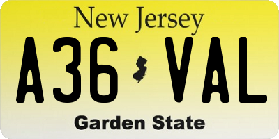NJ license plate A36VAL