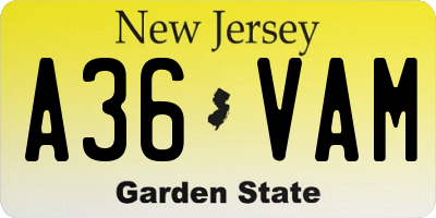 NJ license plate A36VAM