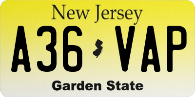 NJ license plate A36VAP