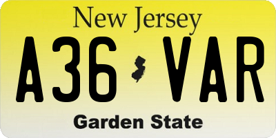 NJ license plate A36VAR
