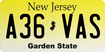 NJ license plate A36VAS