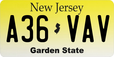 NJ license plate A36VAV