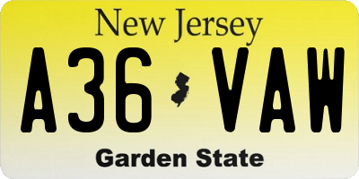NJ license plate A36VAW