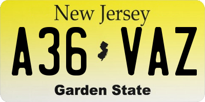 NJ license plate A36VAZ