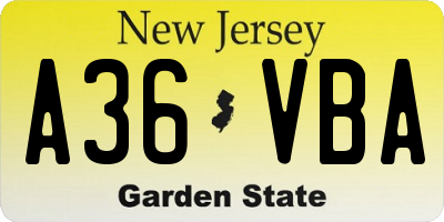 NJ license plate A36VBA