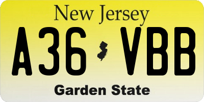 NJ license plate A36VBB