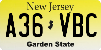 NJ license plate A36VBC
