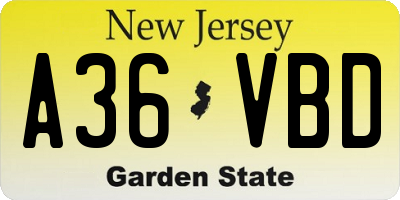 NJ license plate A36VBD