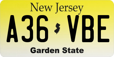 NJ license plate A36VBE
