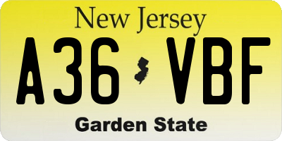 NJ license plate A36VBF