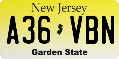 NJ license plate A36VBN