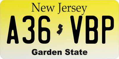 NJ license plate A36VBP