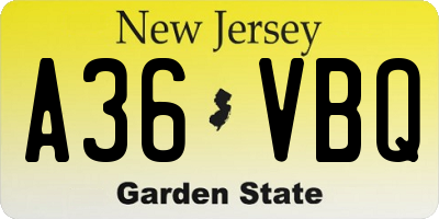 NJ license plate A36VBQ