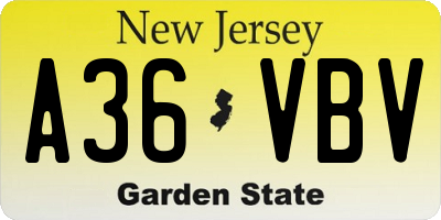 NJ license plate A36VBV