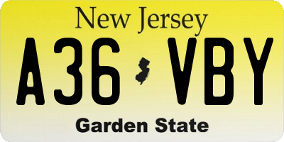 NJ license plate A36VBY