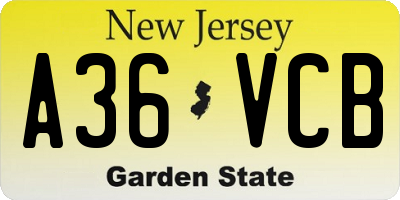 NJ license plate A36VCB