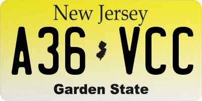 NJ license plate A36VCC