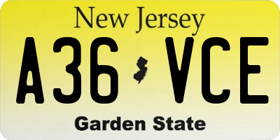 NJ license plate A36VCE