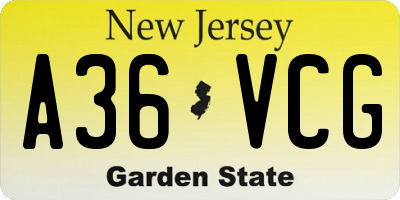 NJ license plate A36VCG