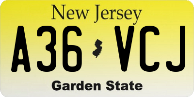 NJ license plate A36VCJ