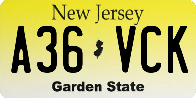 NJ license plate A36VCK