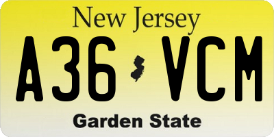 NJ license plate A36VCM