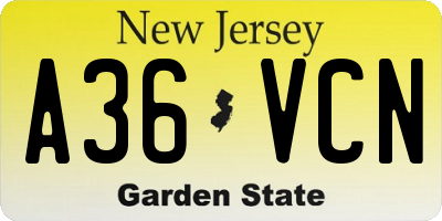 NJ license plate A36VCN