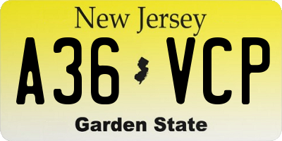 NJ license plate A36VCP
