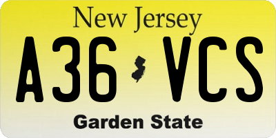 NJ license plate A36VCS