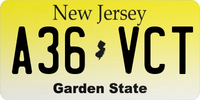 NJ license plate A36VCT