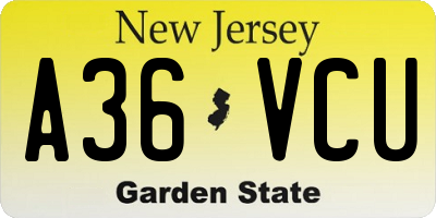 NJ license plate A36VCU