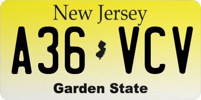 NJ license plate A36VCV