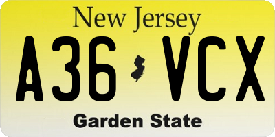 NJ license plate A36VCX