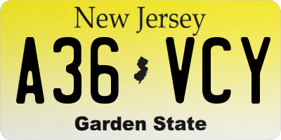 NJ license plate A36VCY