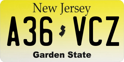 NJ license plate A36VCZ