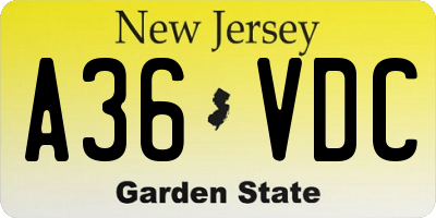 NJ license plate A36VDC