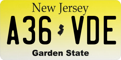 NJ license plate A36VDE